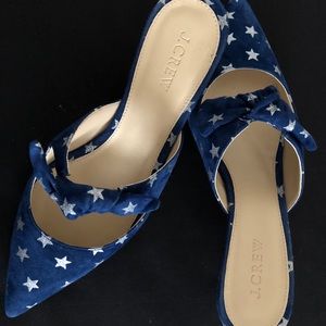 J. Crew Blue Suede Slides with Silver Stars